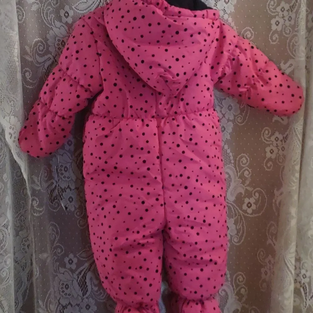 New R 1881 size 12M pink black polka dot hood‎ footed snowsuit zip foldover hand